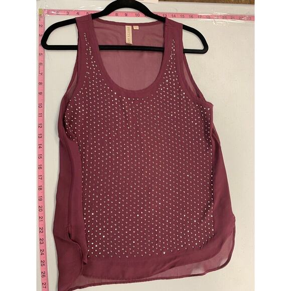 Pretty Rebel Womens Sheer Burgundy Studded Tank Top Size S - Picture 5 of 5